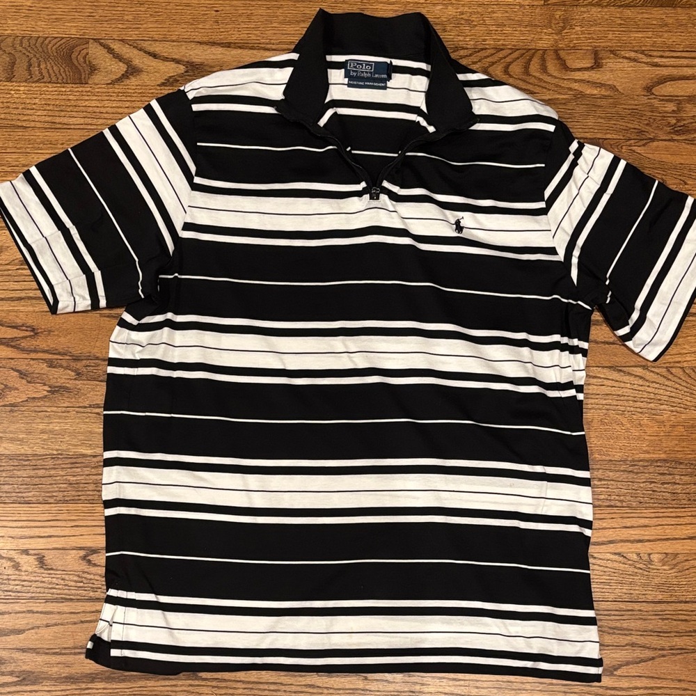 Polo Ralph Lauren Black and White Striped Polo with 1/4 Zip